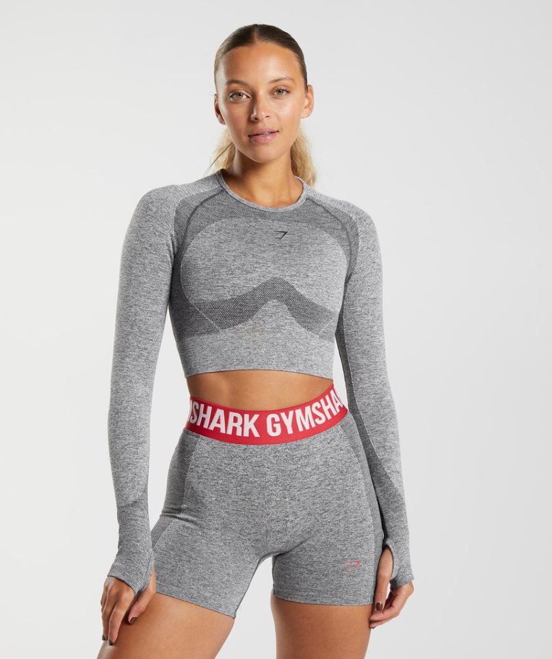 Women\'s Gymshark Flex Long Sleeve Cropped Tops Grey | NZ 0BTKJE